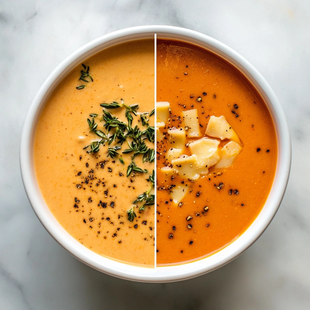 Comparison of full-fat and low-fat ingredients for red pepper Gouda soup.