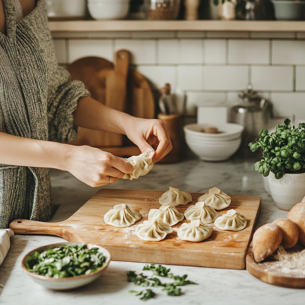 Step-by-step process of making vegan dumplings