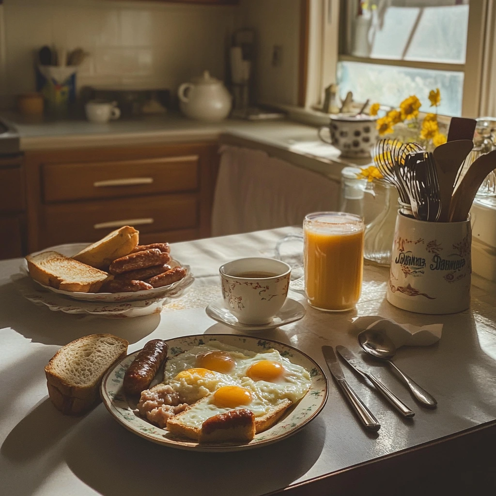 Classic breakfast with Jimmy Dean sausage and eggs.