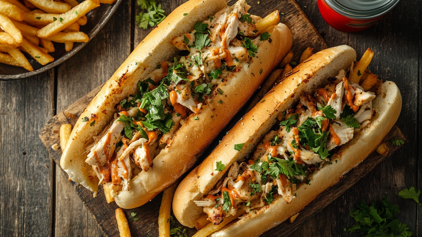 Chicken Philly Sandwiches served with fries and a drink