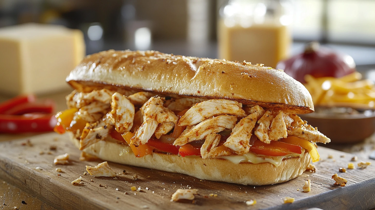 Freshly made Chicken Philly Sandwich with vegetables