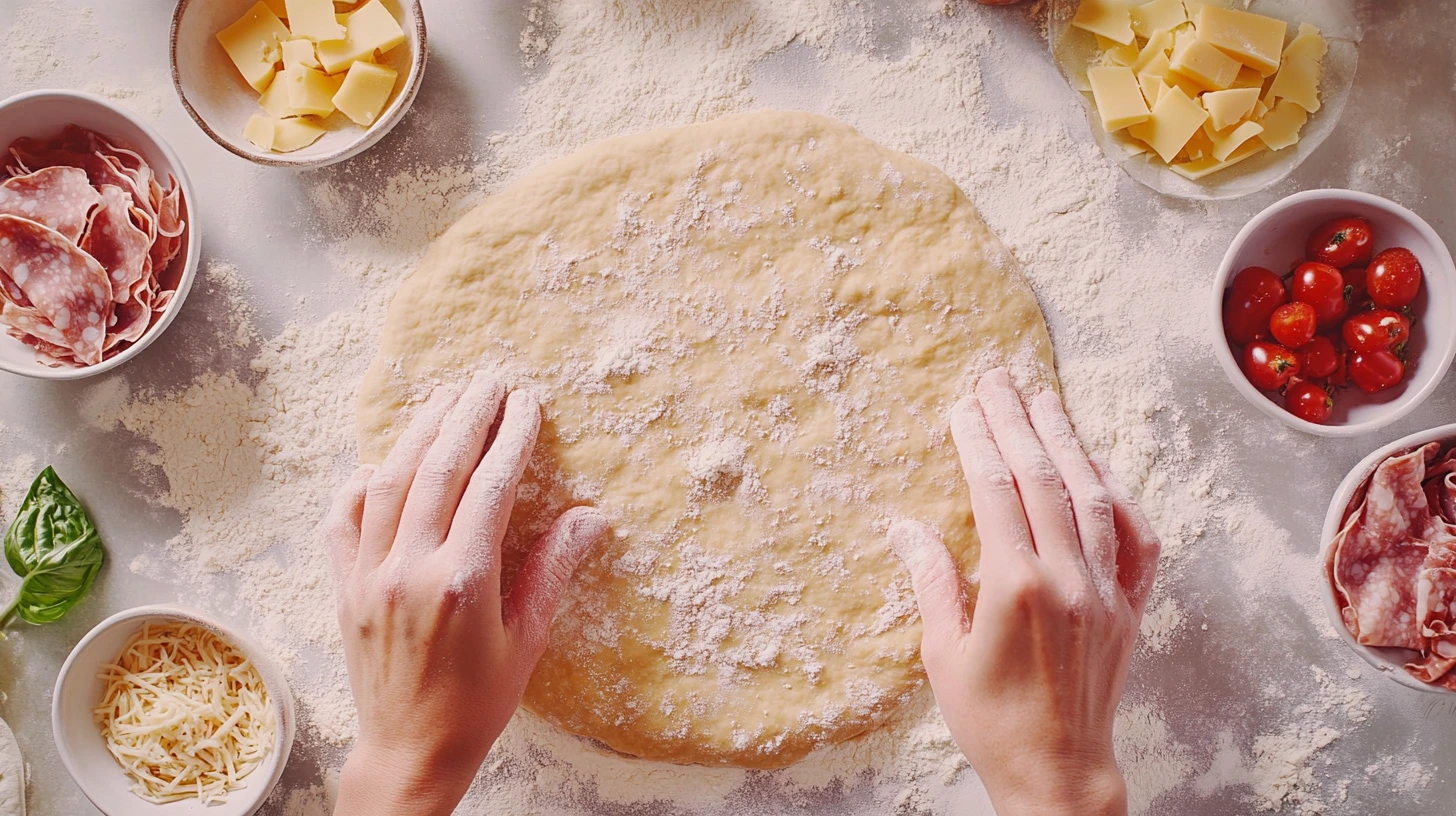 Preparing garbage bread with fresh ingredients.