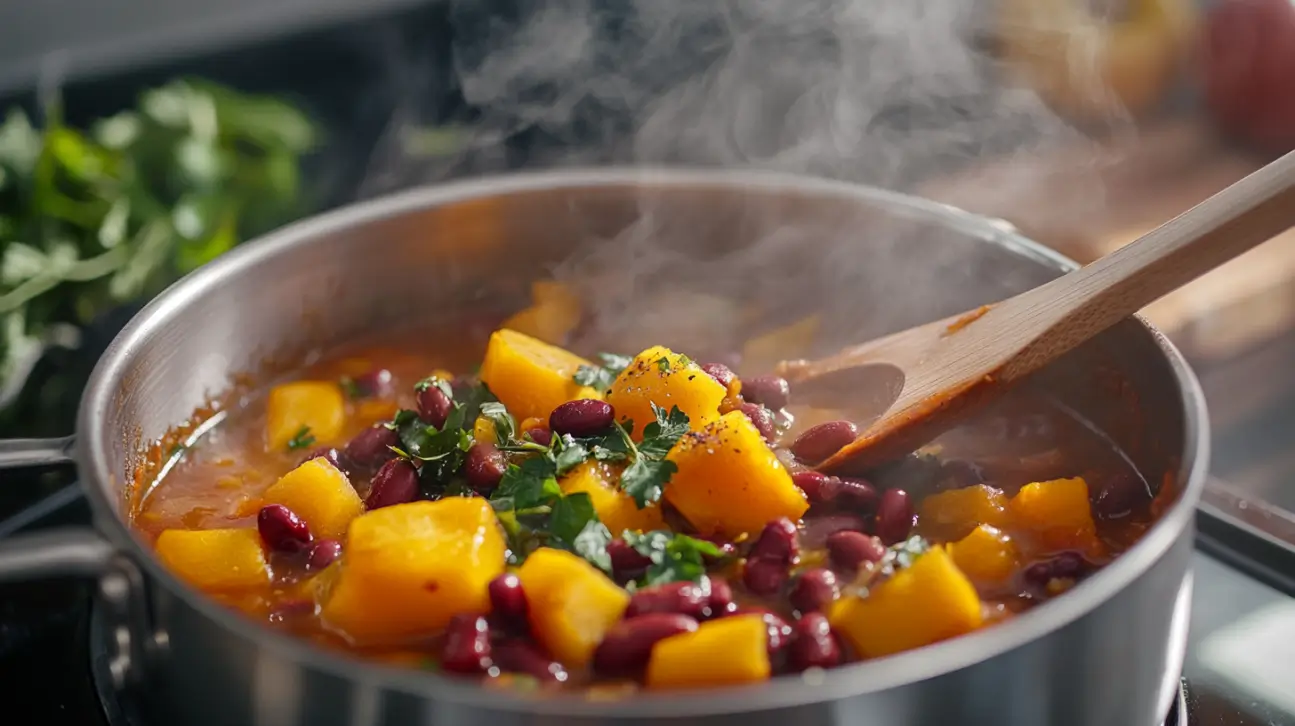 Stirring Butternut Squash And Kidney Beans Stew